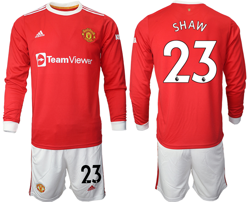 Men 2021-2022 Club Manchester united home red Long Sleeve #23 Soccer Jersey